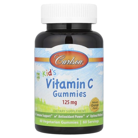 Основне фото товару Kid's Vitamin C 125 mg Основне фото товару Carlson, Kid's Vitamin C Gummies, Вітамін С, 60 цукерок