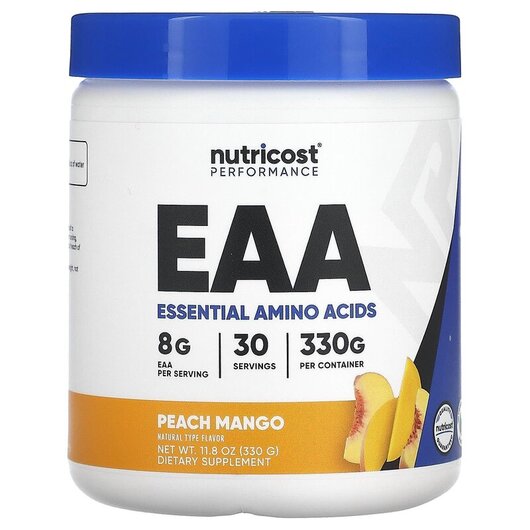 Основне фото товару Performance EAA Powder Peach Mango Основне фото товару Nutricost, Performance EAA Powder Peach Mango, ПЕА, 330 г
