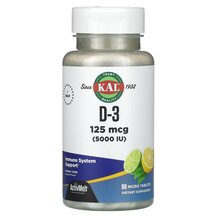 D-3 Lemon Lime 125 mcg 5000 IU Витамин D3 KAL 90 таблеток