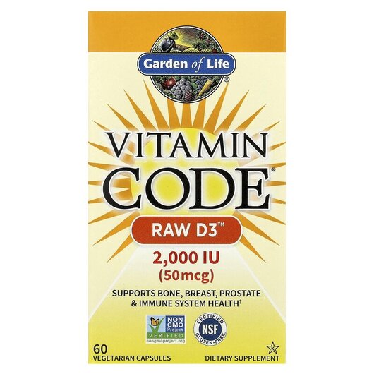 Основное фото товара Garden of Life, Витамин D3, Vitamin Code RAW D3 2000 IU, 60 капсу