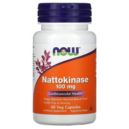 Основне фото товару Nattokinase 100 mg Основне фото товару NOW Foods, Nattokinase 100 mg, Наттокіназа 100 мг, 60 капсул