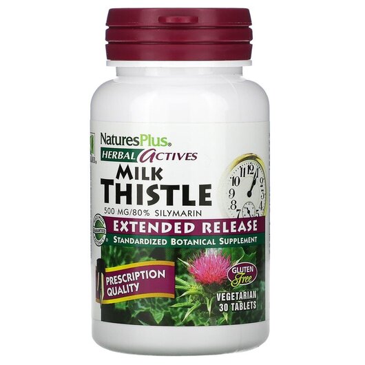 Основне фото товару Herbal Actives Milk Thistle Extended Release 500, Розторопша, 30 