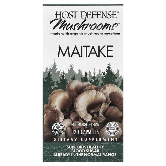 Основне фото товару Host Defense Mushrooms, Maitake, Гриби Майтаке, 120 капсул
