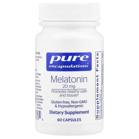 Основне фото товару Pure Encapsulations, Melatonin 20 mg, Мелатонін, 60 капсул