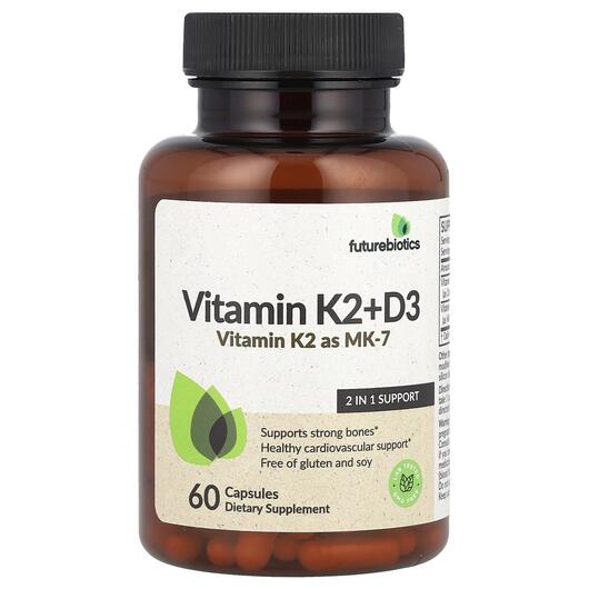 Основне фото товару Future Biotics, Vitamin K2+D3, Вітаміни D3 K2, 60 капсул