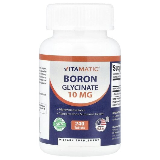 Основное фото товара Boron Glycinate 10 mg Основное фото товара Vitamatic, Бор, Boron Glycinate 10 mg, 240 таблеток