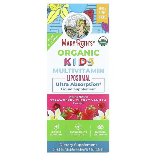 Основное фото товара Organic Kids Multivitamin Liposomal Ages 4-13 Years Strawberry Cherry Vanilla 14 Pouches Основное фото товара Organic Kids Multivitamin Liposomal Ages 4-13, Витамины для детей
