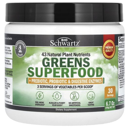 Основне фото товару Greens Superfood 6 Основне фото товару BioSchwartz, Greens Superfood 6, Суперфуд, 190 г