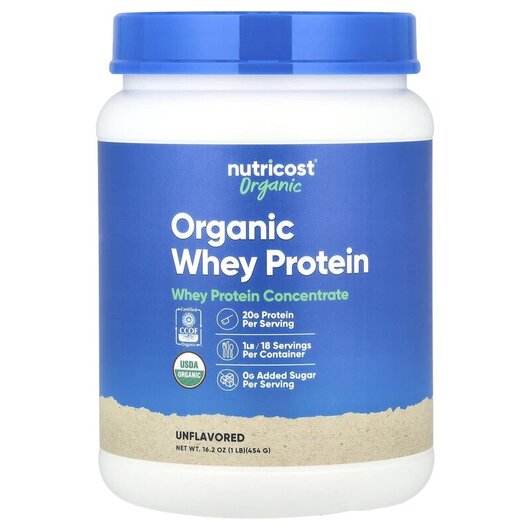 Основное фото товара Organic Whey Protein Unflavored Основное фото товара Nutricost, Протеин, Organic Whey Protein Unflavored, 454 г