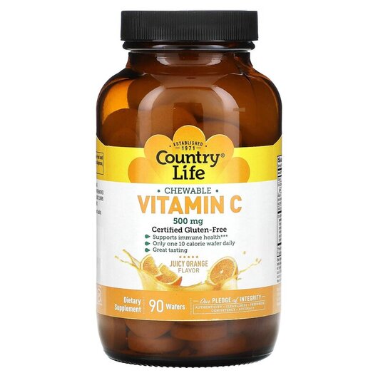 Основне фото товару Vitamin C Chewable Juicy Orange 500 mg Основне фото товару Vitamin C Chewable Juicy Orange 500 mg, Вітамін C, 90 Wafers