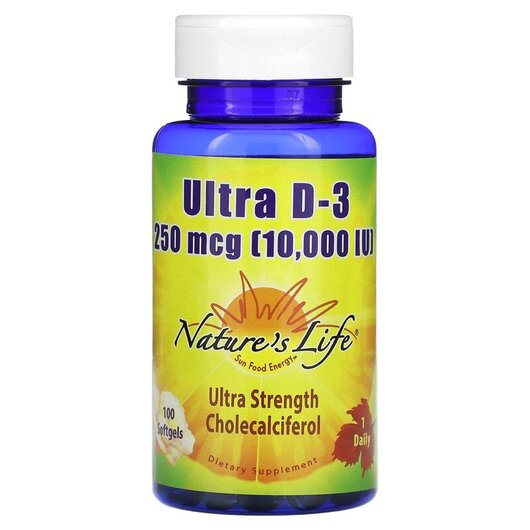 Основное фото товара Natures Life, Витамин D3, Ultra D-3 250 mcg 10000 IU, 100 капсул