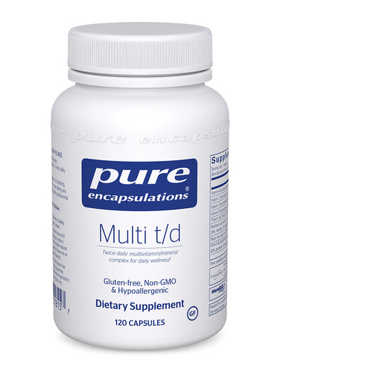 Основное фото товара Multi t/d is a two-per-day multivitamin/mineral formula Основное фото товара Pure Encapsulations, Мультивитамины, Multi t/d, 120 капсул