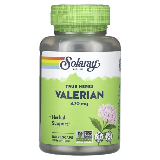 Основне фото товару Solaray, True Herbs Valerian 470 mg, Валеріана, 180 капсул