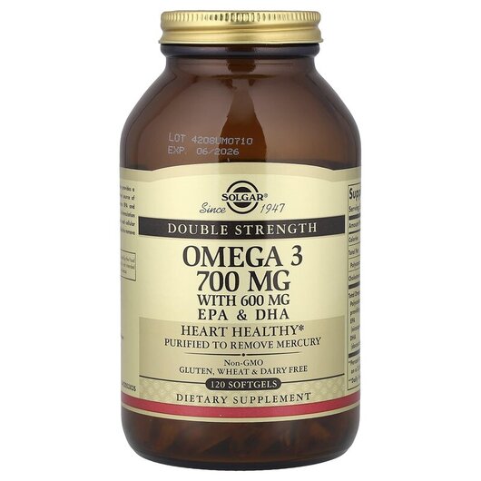 Основное фото товара Solgar, Омега 3 ЭПК и ДГК 700 мг, Omega-3 EPA & DHA, 120 капс