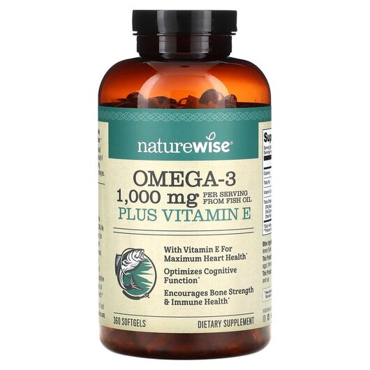 Основне фото товару Omega-3 Plus Vitamin E Основне фото товару Naturewise, Omega-3 Plus Vitamin E, Омега 3, 360 капсул