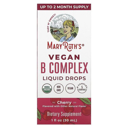 Основне фото товару MaryRuth's, Vegan B Complex Liquid Drops Cherry, B-комплекс,
