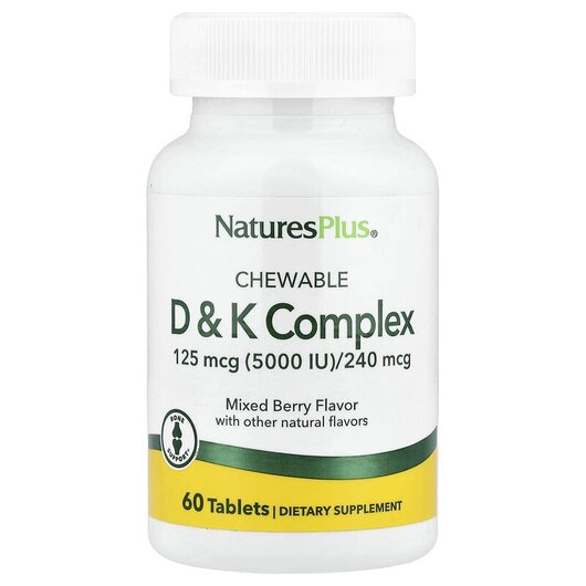 Основне фото товару Chewable D &amp; K Complex Mixed Berry, Вітамін K2, 60 таблет