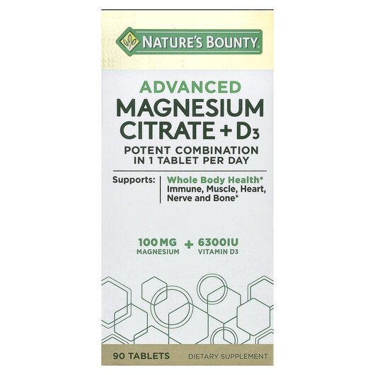 Основне фото товару Nature's Bounty, Advanced D3 + Magnesium Citrate, Магній, 90