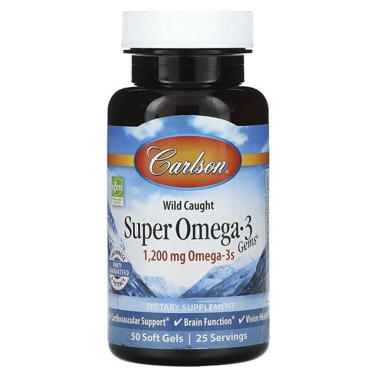 Основное фото товара Carlson, Омега 3, Wild Caught Super Omega-3 Gems 600 mg, 50 капсу