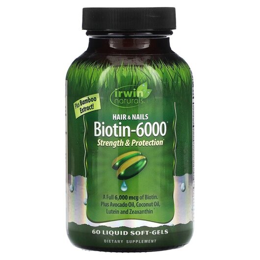Основное фото товара Biotin-6000 Основное фото товара Irwin Naturals, Витамин B7 Биотин, Biotin-6000, 60 капсул