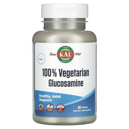 Основне фото товару 100% Vegetarian Glucosamine Основне фото товару KAL, 100% Vegetarian Glucosamine, Глюкозамін Хондроітин, 60 табле