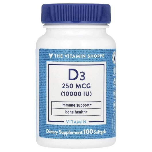 Основное фото товара Vitamin D3 250 mcg 10000 IU Основное фото товара TheVitaminShoppe, Витамин D3, Vitamin D3 250 mcg 10000 IU, 100 ка
