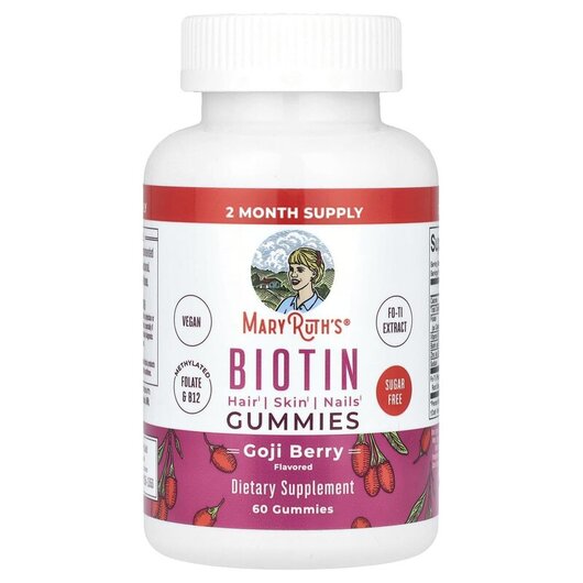 Основне фото товару Biotin Gummies Goji Berry Основне фото товару MaryRuth's, Biotin Gummies Goji Berry, Вітамін B7 Біотин, 60