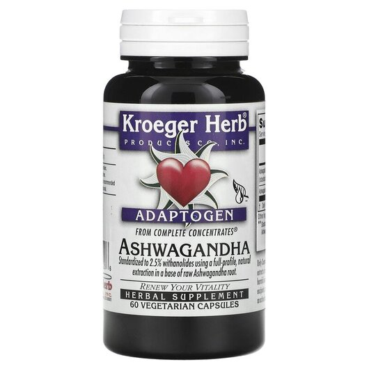 Основне фото товару Kroeger Herb, Ashwagandha, Ашваганда, 60 капсул