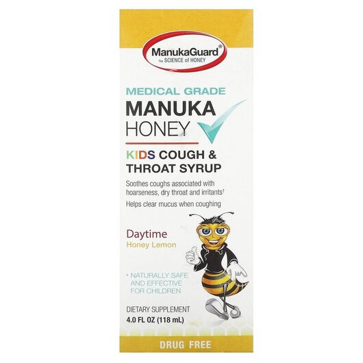 Основне фото товару Manuka Honey Kids Cough & Throat Syrup Daytime Honey Lemon Основне фото товару Manuka Honey Kids Cough & Throat Syrup Daytime Honey, Манука