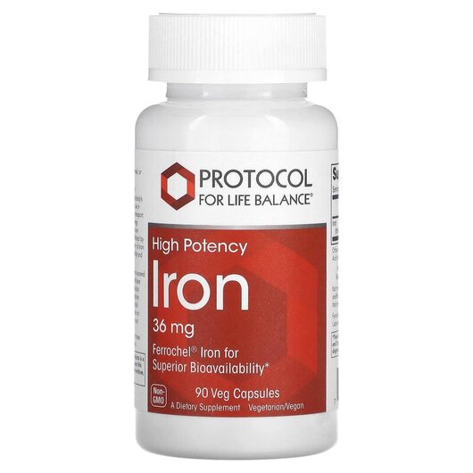 Основне фото товару Iron 36 mg Основне фото товару Protocol for Life Balance, Iron 36 mg, Залізо, 90 капсул
