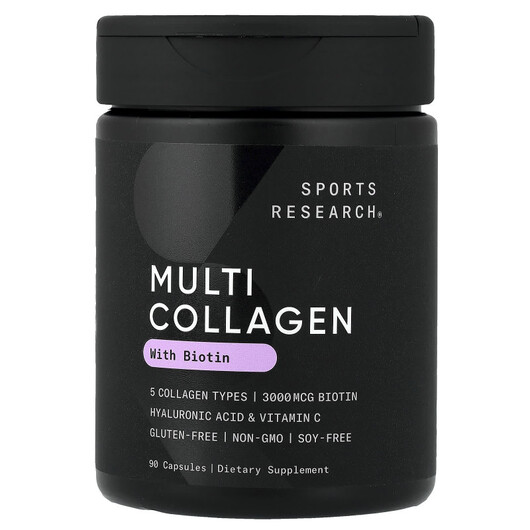 Основне фото товару Multi Collagen With Biotin Основне фото товару Sports Research, Multi Collagen With Biotin, Колаген, 90 капсул