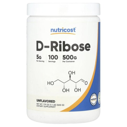Основне фото товару D-Ribose Unflavored Основне фото товару Nutricost, D-Ribose Unflavored, D-рибоза, 500 г