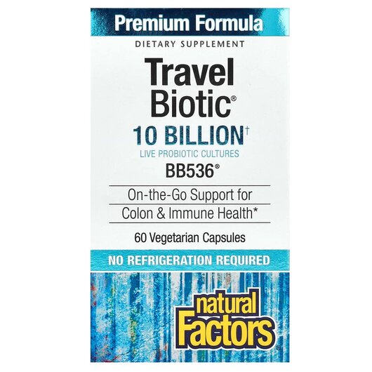 Основное фото товара TravelBiotic BB536 10 Billion Acitve Cells Основное фото товара Natural Factors, Пробиотики, TravelBiotic 10 Billion BB536, 60 ка