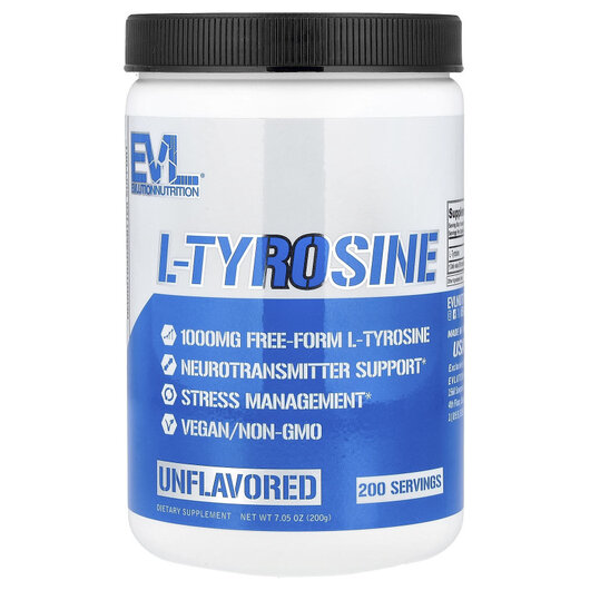 Основне фото товару L-Tyrosine Unflavored Основне фото товару EVLution Nutrition, L-Tyrosine Unflavored, L-Тирозин, 200 г