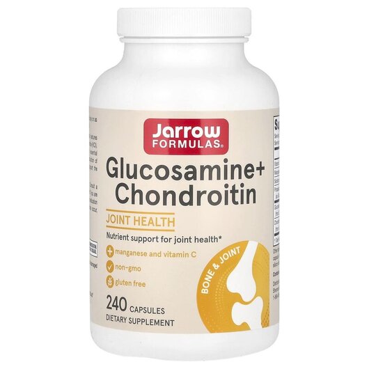 Основне фото товару Glucosamine + Chondroitin with Manganese and Vitamin C Основне фото товару Jarrow Formulas, Glucosamine + Chondroitin, Глюкозамін, 240 капсу