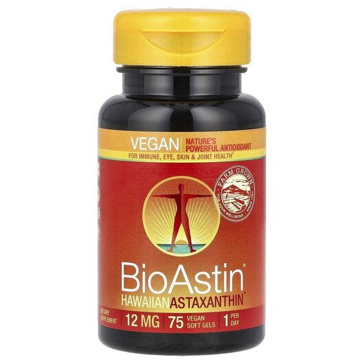 Основне фото товару BioAstin 12 mg Основне фото товару Nutrex Hawaii, BioAstin 12 mg, Астаксантин, 75 Vegan Soft Gels