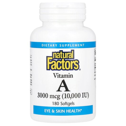 Основне фото товару Natural Factors, Vitamin A 10000 IU, Вітамін А Ретінол, 180 капсу