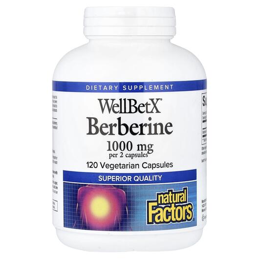 Основне фото товару Natural Factors, WellBetX Berberine 500 mg, Берберин, 120 капсул