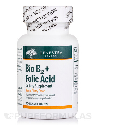 Основное фото товара Bio B12 + Folic Acid Основное фото товара Genestra, Витамин B12 Кобаламин, Bio B12 + Folic Acid, 60 таблето