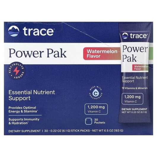 Основне фото товару PowerPak Essential Nutrient Support Watermelon Основне фото товару Trace, PowerPak Essential Nutrient Support, Мультивітаміни, 30 шт