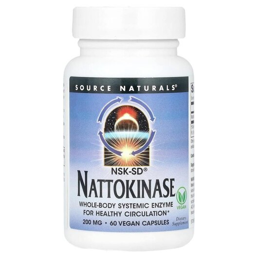 Основне фото товару NSK-SD Nattokinase 200 mg Основне фото товару Source Naturals, NSK-SD Nattokinase 200 mg, Наттокіназа, 60 капсу