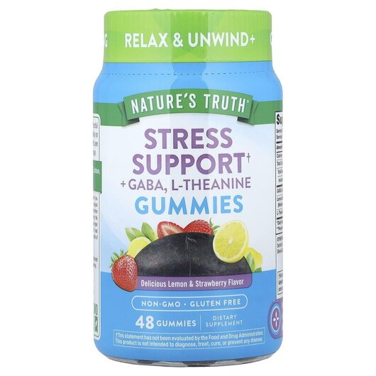 Основне фото товару Stress Support + GABA L-Theanine Natural Lemon & Strawberry Основне фото товару Nature's Truth, Stress Support + GABA, Підтримка стресу, 48
