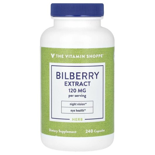 Основне фото товару Bilberry Extract 120 mg Основне фото товару TheVitaminShoppe, Bilberry Extract 120 mg, Чорниця, 240 капсул