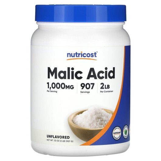 Основне фото товару Malic Acid Unflavored Основне фото товару Nutricost, Malic Acid Unflavored, Яблучна кислота, 907 г