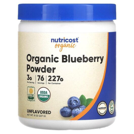 Основне фото товару Nutricost, Organic Blueberry Powder Unflavored, Лохина, 227 г