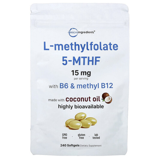 Основне фото товару Micro Ingredients, L-Methylfolate, Метилфолат, 240 капсул
