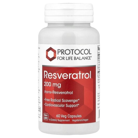 Основне фото товару Resveratrol 200 mg Основне фото товару Protocol for Life Balance, Resveratrol 200 mg, Ресвератрол, 60 ка