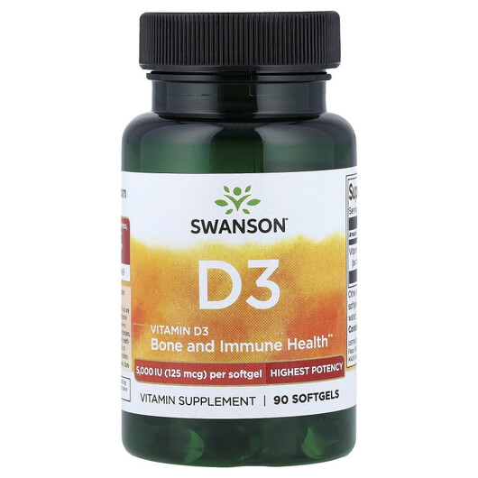 Основне фото товару Vitamin D3 Highest Potency 125 mcg 5000 IU, Вітамін D, 90 капсул