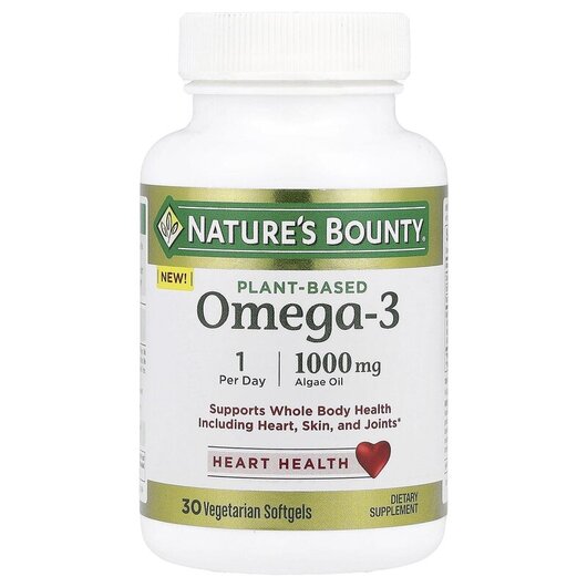 Основне фото товару Nature's Bounty, Plant-Based Omega-3, Омега 3, 30 капсул