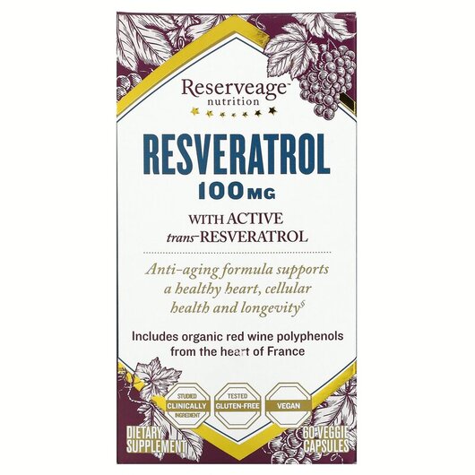 Основное фото товара Resveratrol 100 mg Основное фото товара ReserveAge Nutrition, Ресвератрол, Resveratrol 100 mg, 60 капсул